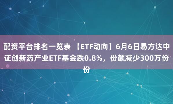配资平台排名一览表 【ETF动向】6月6日易方达中证创新药产业ETF基金跌0.8%，份额减少300万份