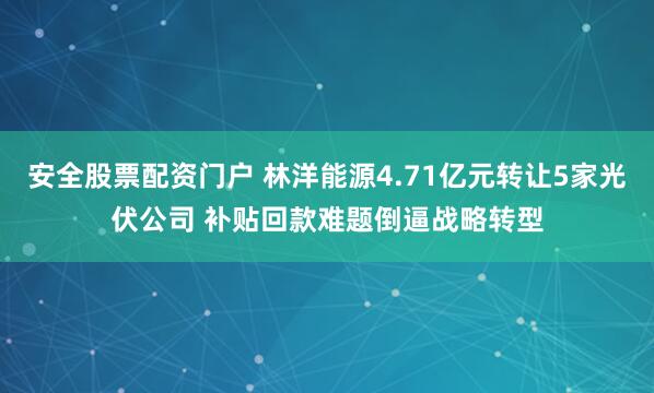 安全股票配资门户 林洋能源4.71亿元转让5家光伏公司 补贴回款难题倒逼战略转型